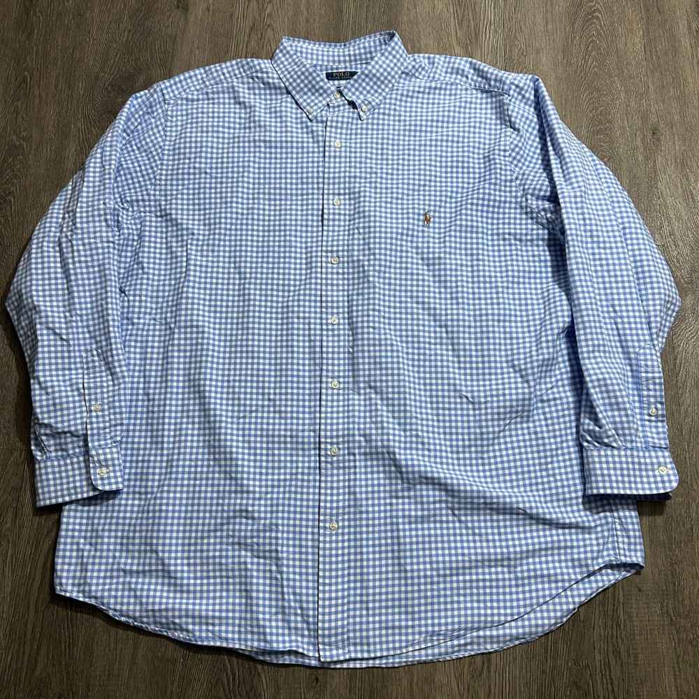 Polo Ralph Lauren Button Down Shirt 3XLT Blue Gingham Classic Fit Big and Tall - Picture 3 of 9